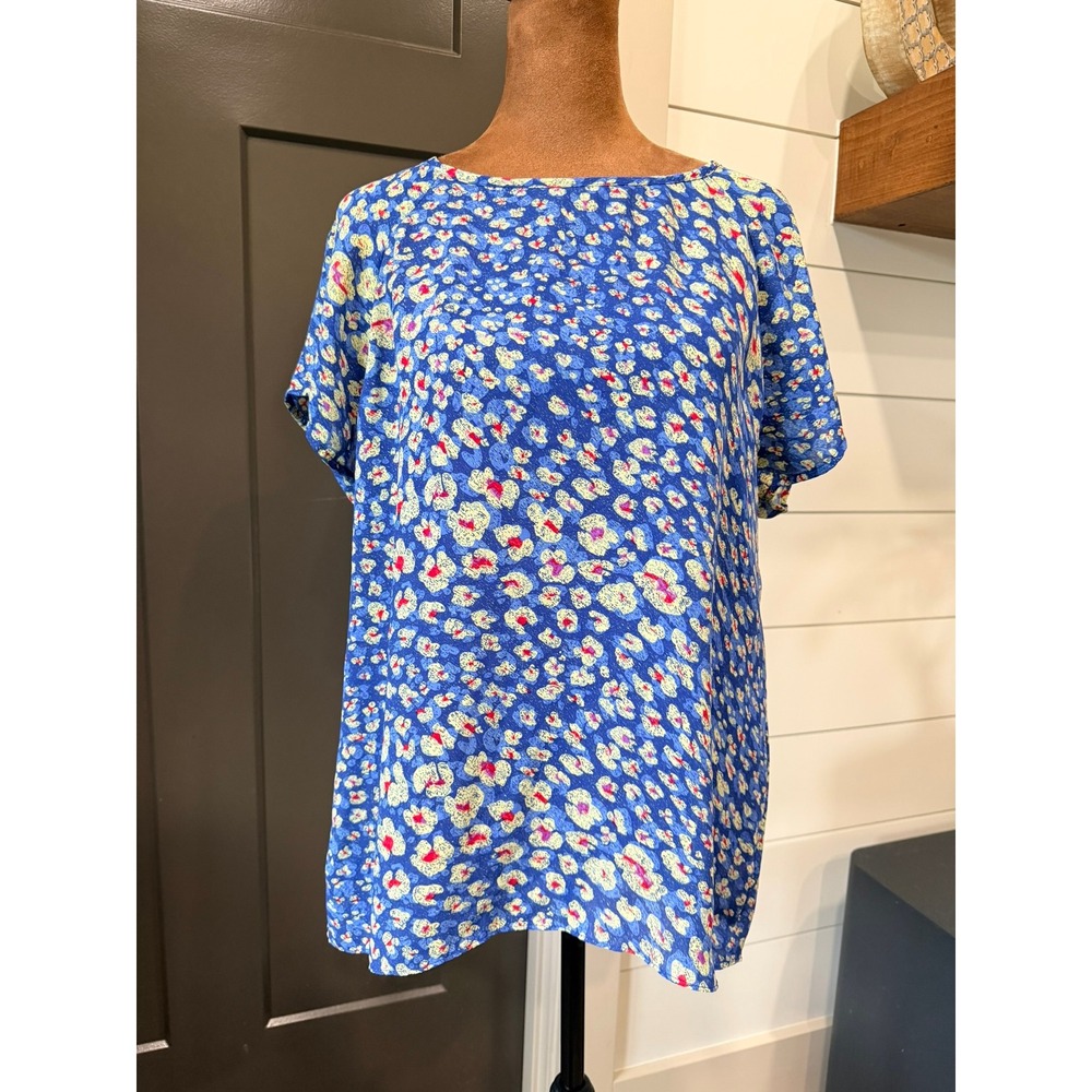 Cabi Blue Floral Leopard Print Wrap Back Blouse Style 289 Small